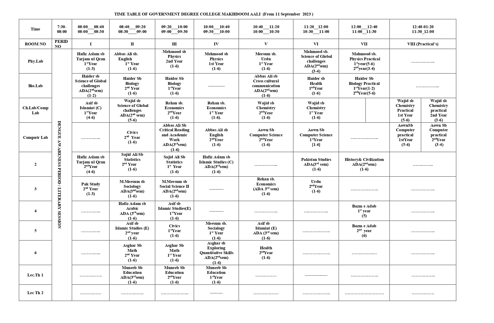 Time table